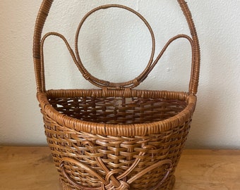 Vintage Boho Wall Hanging Basket Rattan Wicker | Cottagecore