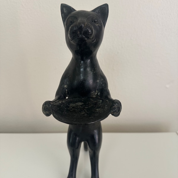 Vintage Bronze Butler Cat Figurine: Giamcometti Style Replica