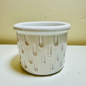 Vintage Italian White Planter, Bitossi Style Raindrop Pattern Pottery, Mid Century Modern Ceramic Plant Pot