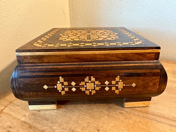 Vintage Boho Handmade Wood Box with Inlay Design - image 6