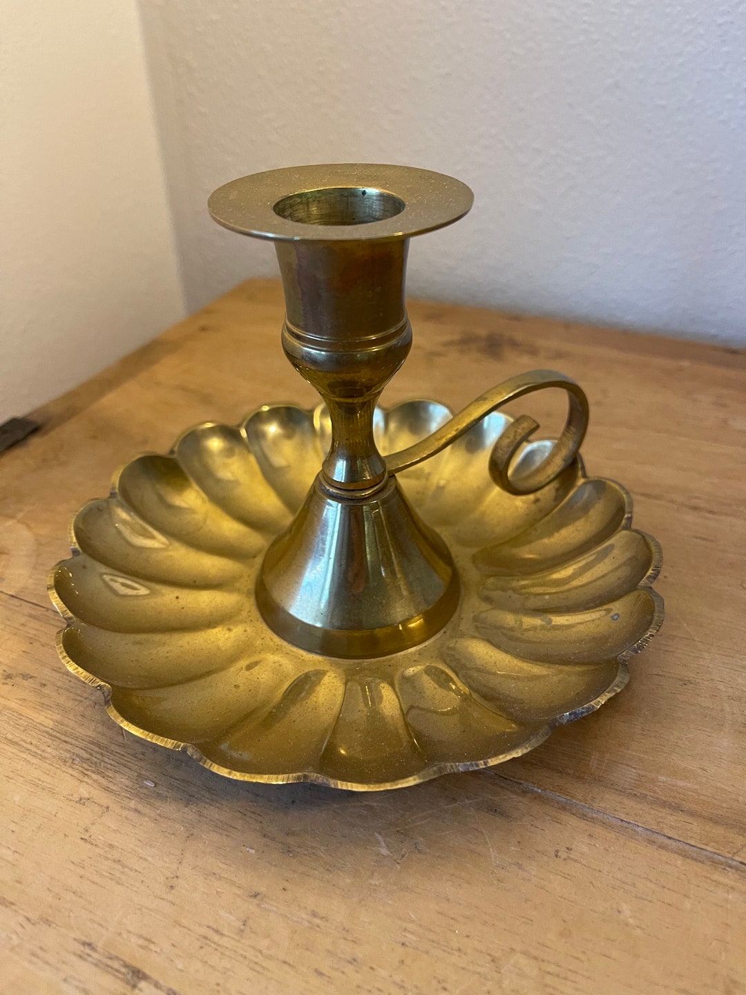 Stunning Vintage Brass Chamber Candle Holder Scallop Design Etsy