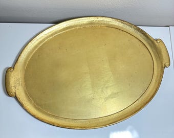 Vintage Italian Solid Gold Florentine Hand Painted Wood Decorative Tray | B1
