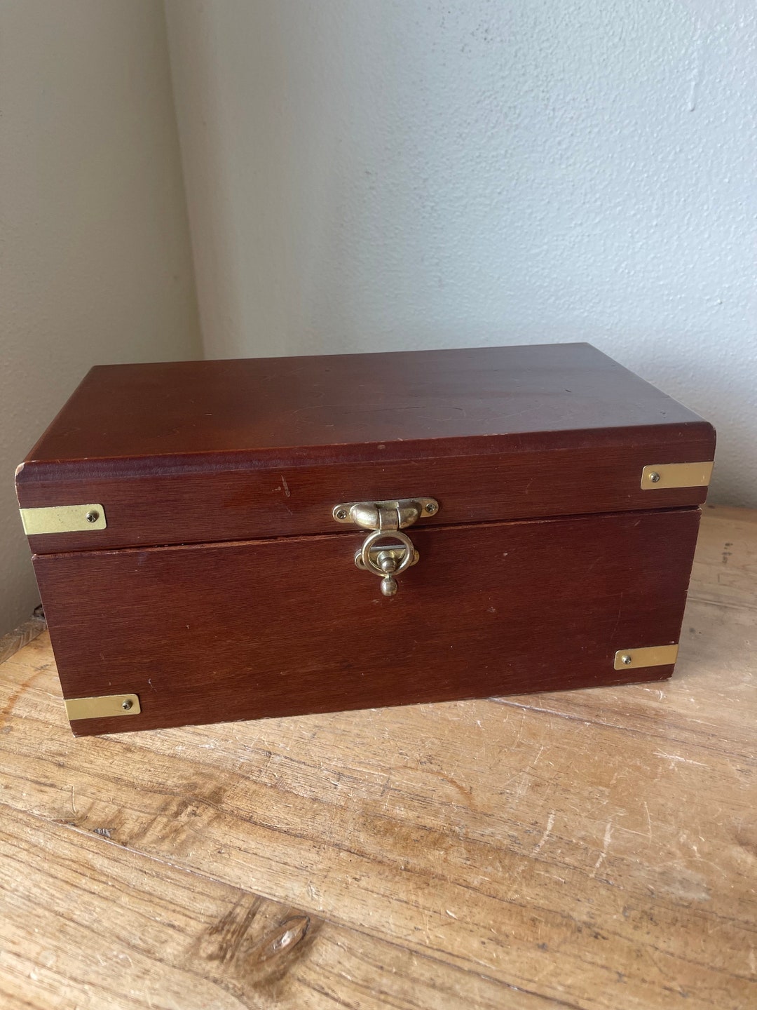 Vintage Wood Jewelry Box With Brass Hardware - Etsy