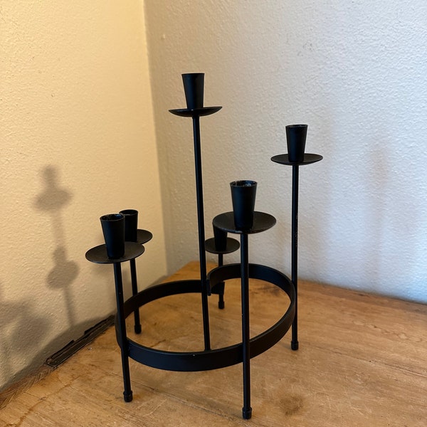 Vintage MCM Mid Century Modernist Black Metal Round Candle Holder by Gunner Ander Bo Svensk