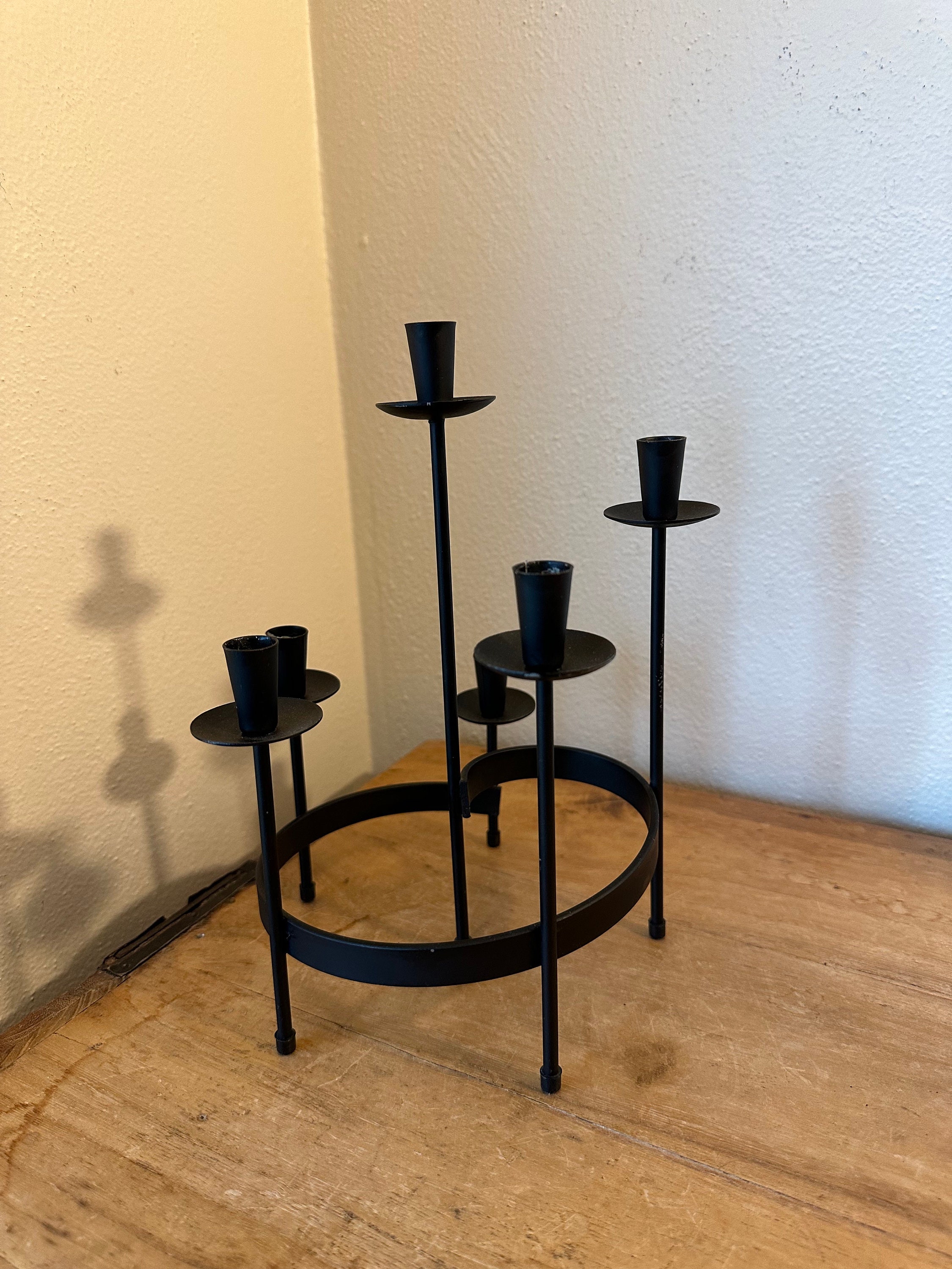 Vintage MCM Mid Century Modernist Black Metal Round Candle Etsy