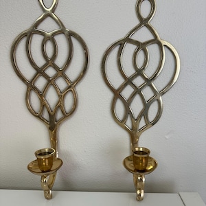Vintage Brass Wall Sconce Candle Holders Ornate Design Set of 2