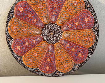 Vintage Hand Painted Enamel Copper Wall Plate: Middle Eastern Amini Art (7.75")