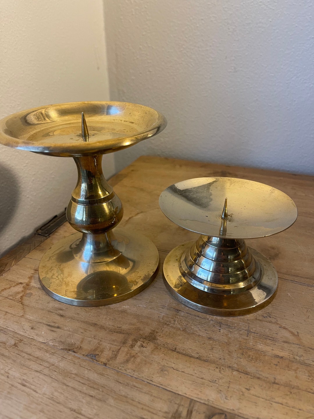 Vintage Brass Pillar Candle Holders 2 Pcs Etsy