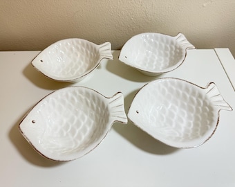 Sigrid Olsen Melamine Fish Bowls Set of 4, Blue Coastal Nautical Cereal Soup Bowls, Beach House Tableware, Outdoor Dining