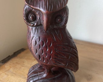 Vintage MCM Mid Century Wood Owl Figurine