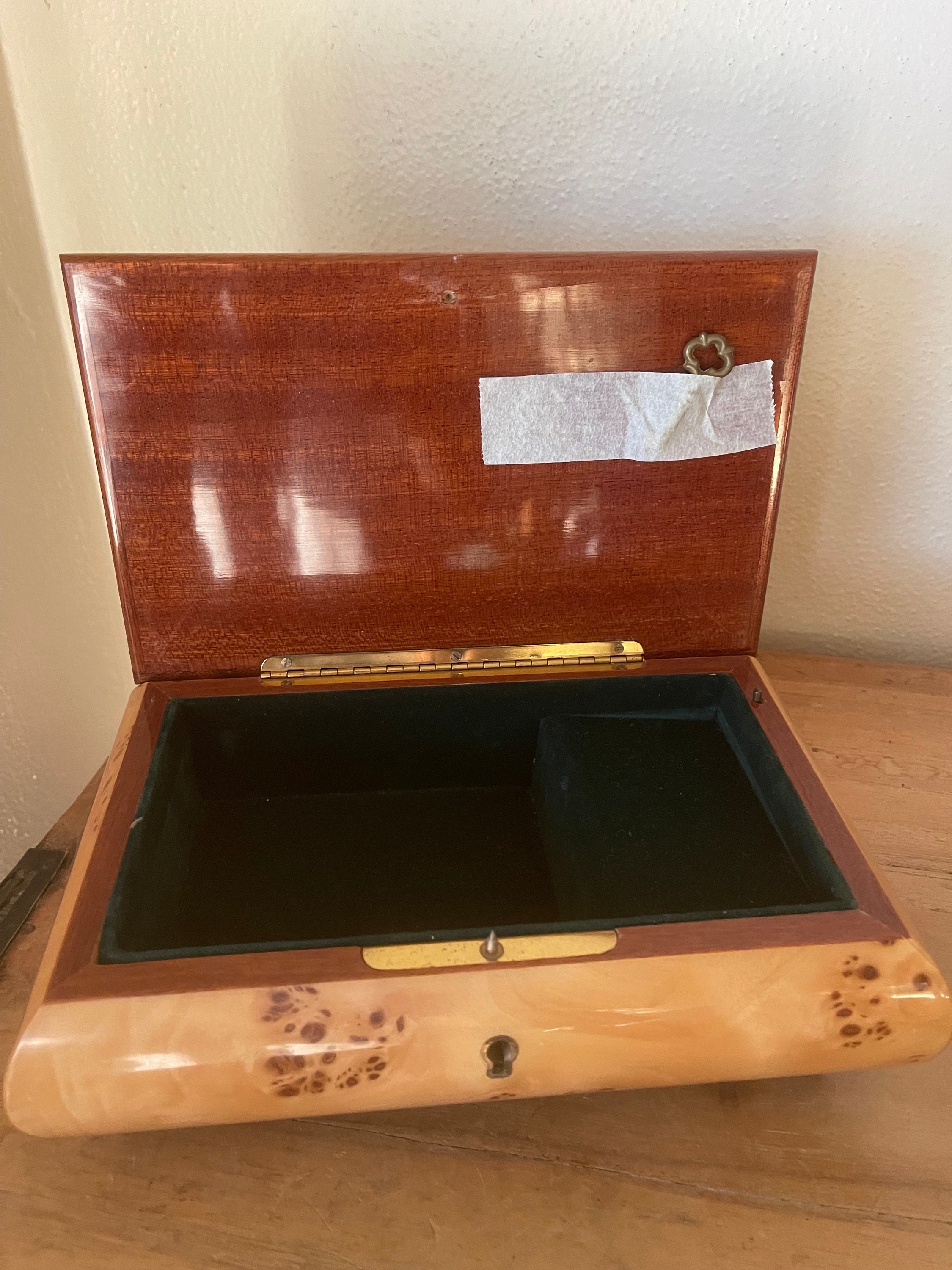 Vintage Reuge Jewelry Music Box Marquetry Sorrento Style Walnut Wood