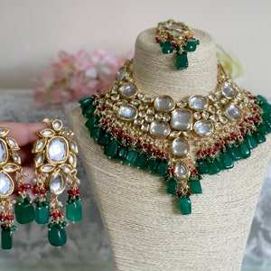 bridal jewellery set bottle green choker set