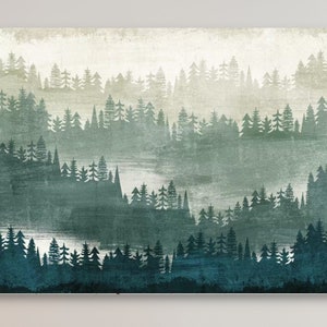Mountain Forest Canvas Print, Rustic Living Room Wall Art