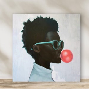 Black Art, African American Art, Black Boy with Bubble Gum, Canvas Print, Home Decor Wall Art, Christmas Gift