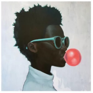 Home Decor Black Art Canvas Wall Art, Little Boy Blowing Gum, Portugal Shipping, African American Wall Art Canvas, Christmas Gift
