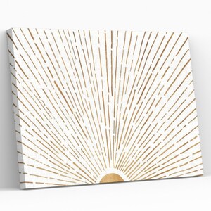 Mid Century Sun with Rays Canvas Wall Art Print Modern Home XXL Artwork Neutral Boho Glam Decor for Bedroom Extra Large Canvas Living Room
