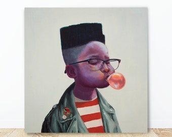 Blowing Bubble Gum Wall Art, Art Canvas, Black African American Art, Modern Black Art Canvas