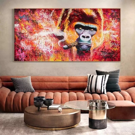 Gorilla Canvas Art Mancave Wall Art Gorilla Smoking Cigar Canvas Home Decor Wall Art Canvas Print Build Your Empire Business Owner Gift