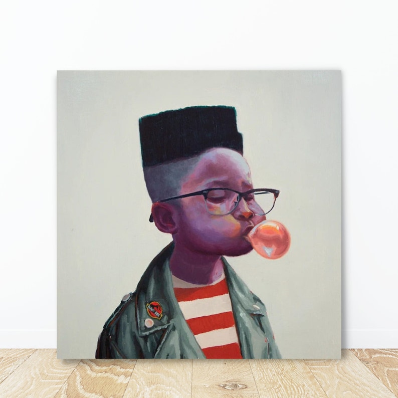 Blowing Bubble Gum Wall Art, Art Canvas, Black African American Art, Modern Black Art Canvas immagine 1