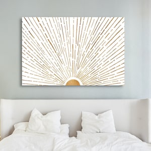 Sun with Rays Canvas Wall Art Mid Century Print Modern Home XXL Artwork Neutral Boho Glam Decor for Bedroom Extra Large Canvas Living Room