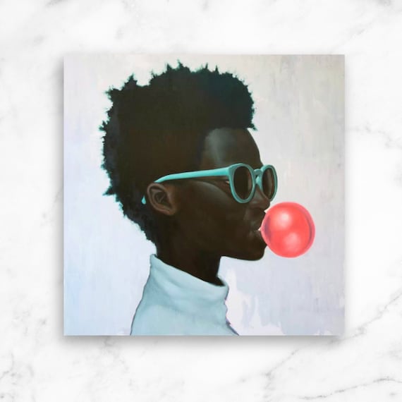 Black Art, African American Art, Black Boy With Bubble Gum, Canvas