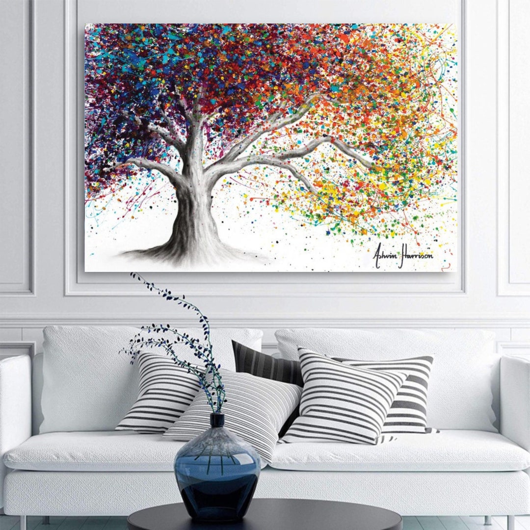 Colorful Tree Wall Decor Inspirational Art Nature Canvas Etsy
