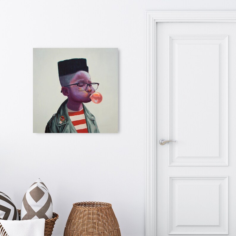 Blowing Bubble Gum Wall Art, Art Canvas, Black African American Art, Modern Black Art Canvas immagine 7