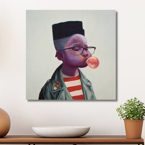 Blowing Bubble Gum Wall Art, Art Canvas, Black African American Art, Modern Black Art Canvas immagine 6