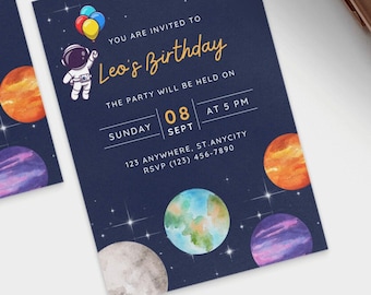 Editable Printable Template | Birthday Invitation | Instant Download | Space Theme | Astronaut Birthday