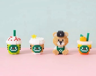 Set of 4 Starbucks Fast Food 3D Perler Bead Pattern Tutorial