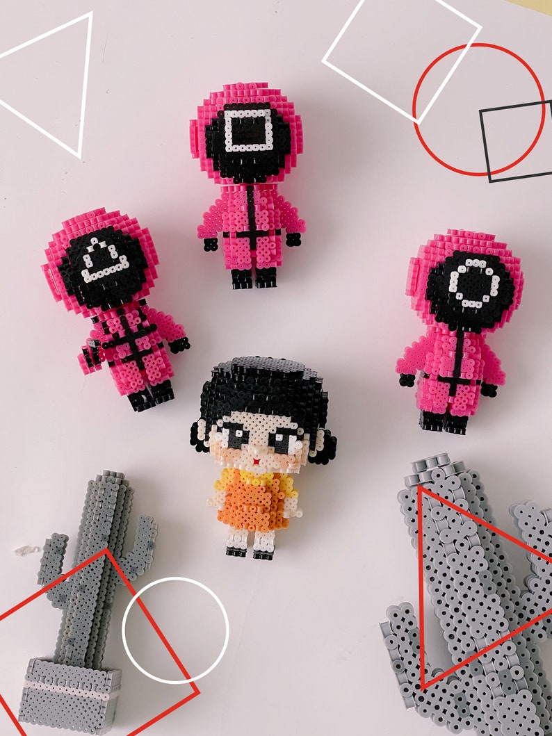 Set of 4 Squid Game 3D Perler Bead Pattern Tutorial Etsy UK
