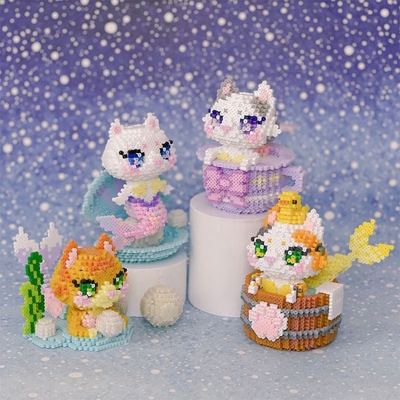 Set of 4 Cat Mermaid 3D Perler Bead Pattern Tutorial - Etsy Finland Set of 4 Cat Mermaid 3D Perler Bead Pattern Tutorial - Etsy Finland