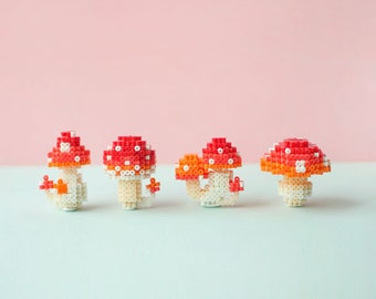 DIY Mini Mushroom 3D Perler Bead Pattern Tutorial
