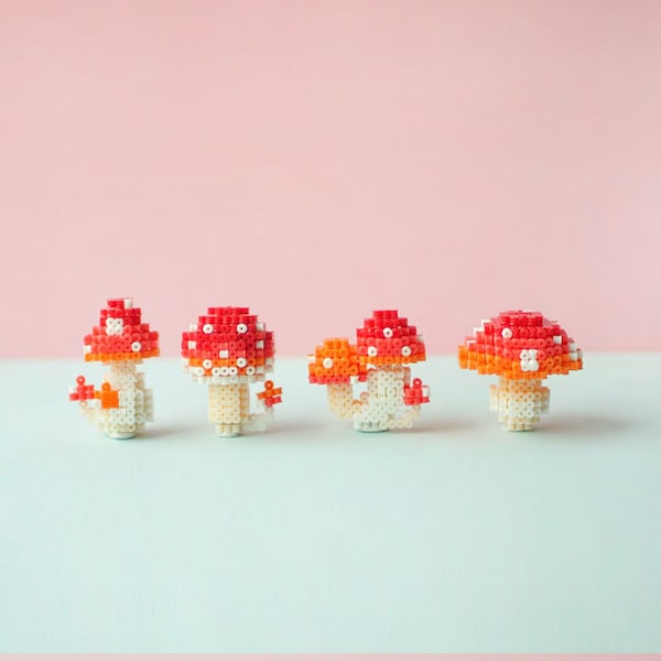 DIY Mini Mushroom 3D Perler Bead Pattern Tutorial