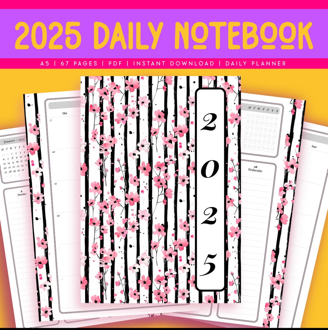 A5 2025 Yearly Notebook Printable PDF Instant Download Daily Planner - Etsy