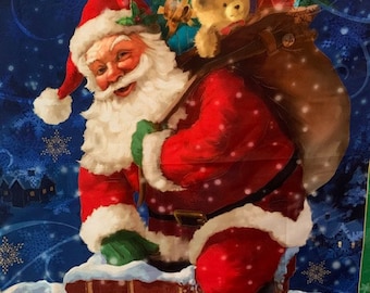 Wall - Santa Claus coming down the chimney with Christmas presents Wall Hanging