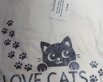 T-Shirt - I love Cats - Black Glitter (does not shed glitter)
