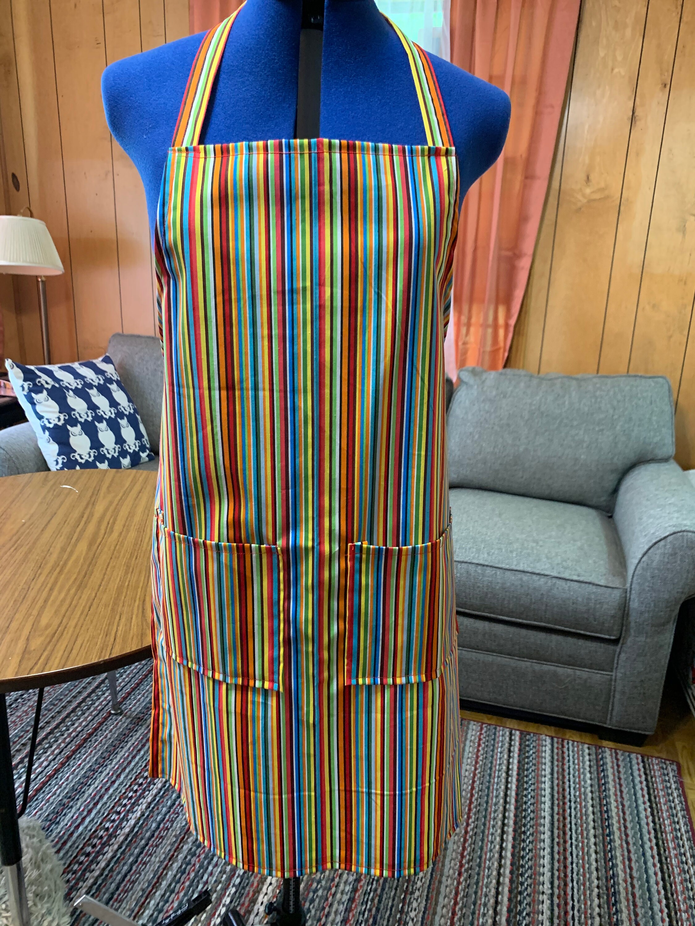 Apron Stripes Blue Red Orange White Black Green Apron Fits Etsy