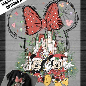 DTF Ready to press Mickey & Minnie Christmas DTF transfer with custom design.