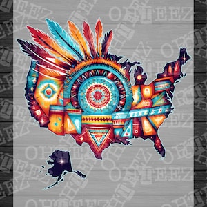 DTF pronto para pressionar Povos Indígenas Transferência DTF de nativos americanos com design personalizado.