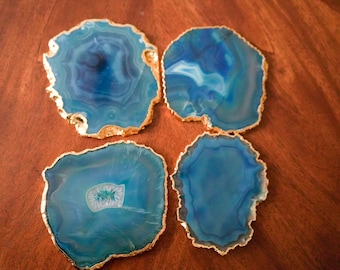 Teal Agate Coasters Agate Slices Cute Coasters Geode Coasters