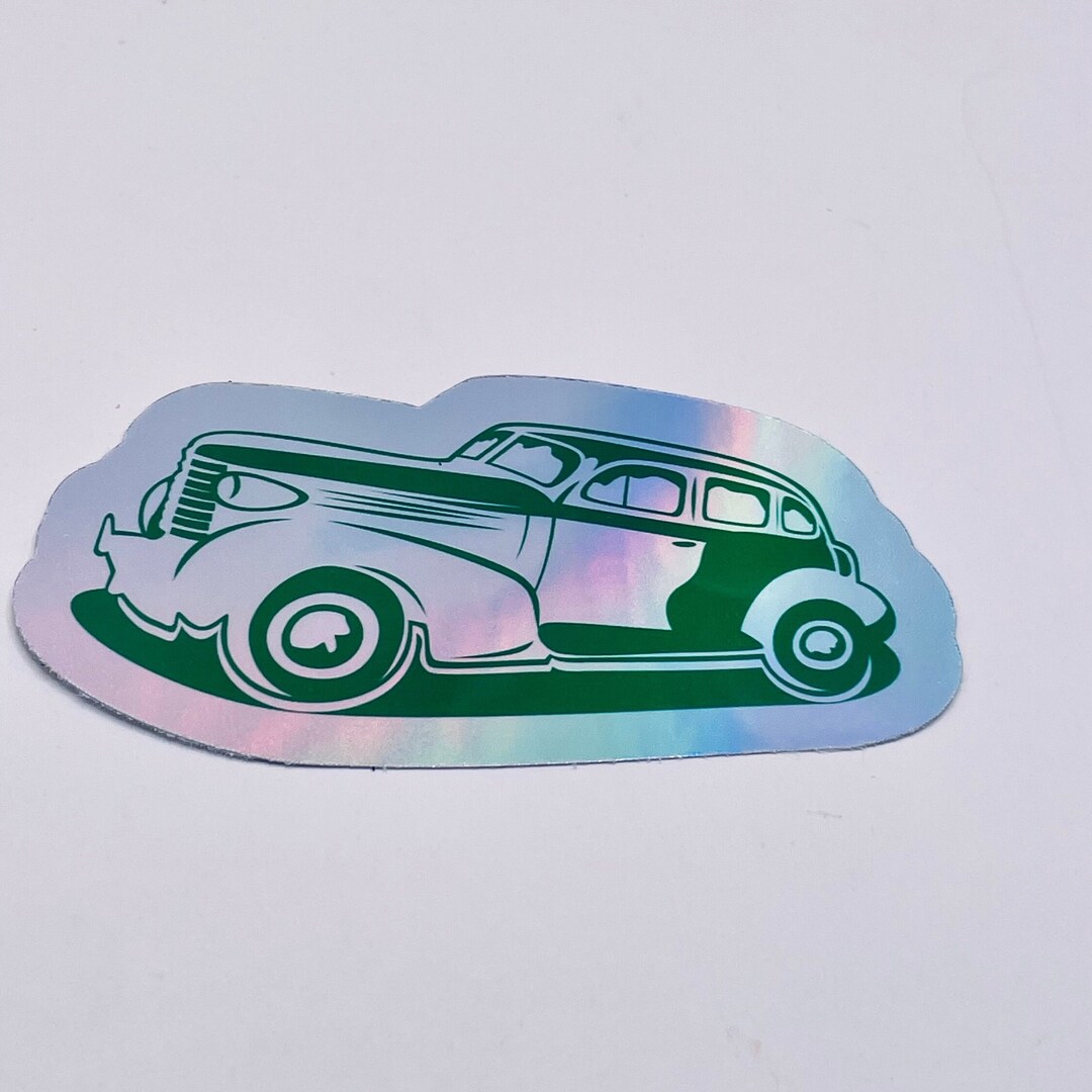Green & White Vintage Car Sticker Etsy