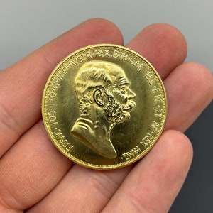 Replica della moneta da 100 corone placcata in oro di Francesco Giuseppe I, 1 pezzo, Impero austro-ungarico dorato, "Signora tra le nuvole"