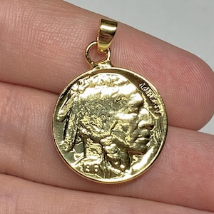 Gold plated pendant American Buffalo 5 cent copy coin REPLICA gold plated 24k 1916, USA proof Bison