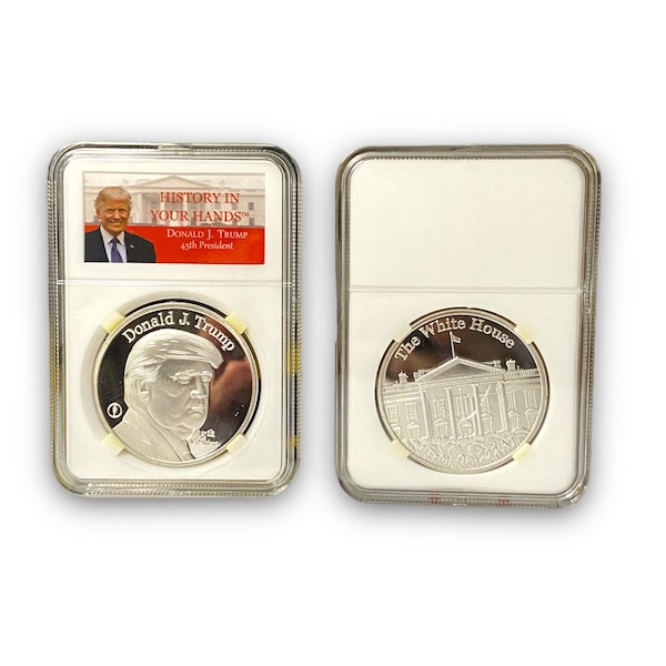 Silver plated coin Donald J. Trump 45th president American commemorative coin, in a case, collectors edition