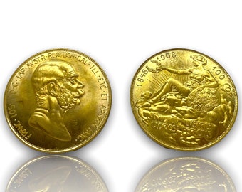 Franz Joseph I 100 corona gold plated coin REPLICA 1pcs golden Austro-Hungarian empire, "Lady in the clouds"