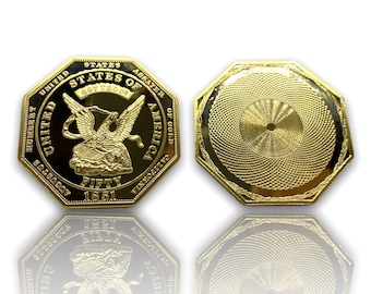 Vergulde USA polygoon munt 24k 50 dollar munt 1851 RE Augustus Humbert REPLICA, Assayer of Gold, proof in God we trust American Eagle