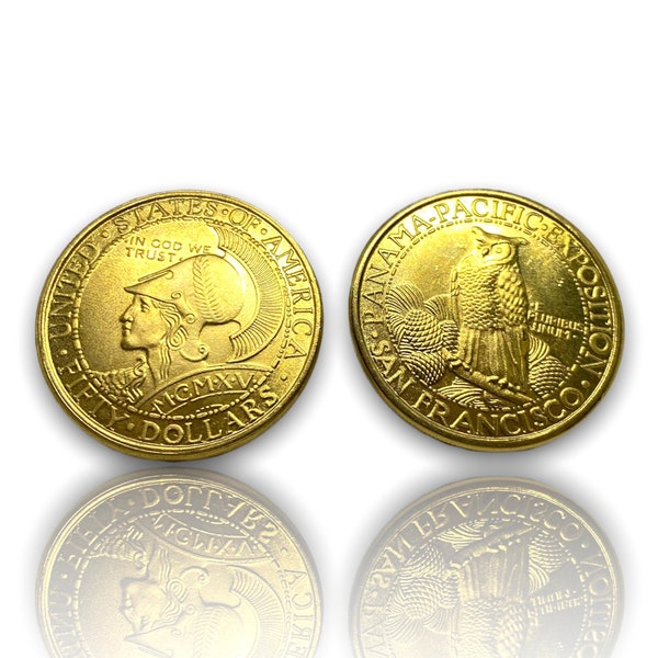 Gold coin 50 dollars Panama Pacific International Exposition, United States, 1915 REPLICA gold plated 24k, USA proof