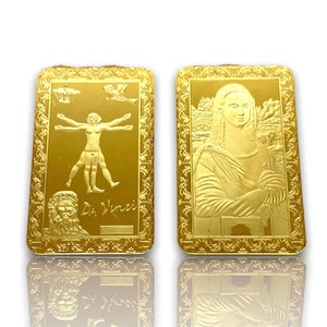 Gold Leonardo Da Vinci Mona Liza Bar 1OZ REPLICA goldplated gold bullion