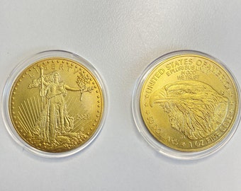 Goldmünze American Eagle 1 oz 50 Dollar Münze REPLIKA vergoldet 24k, USA Beweis in Gott wir Vertrauen
